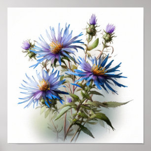 Poster de impresión de arte con flores de aster az