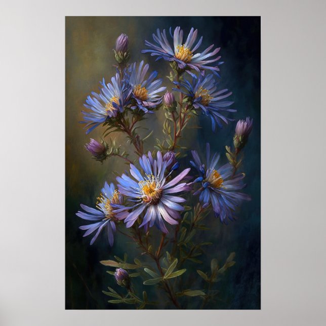 Poster de impresión de arte con flores de aster az (Frente)