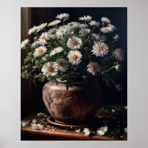 Poster de impresión de arte con flores de aster bl