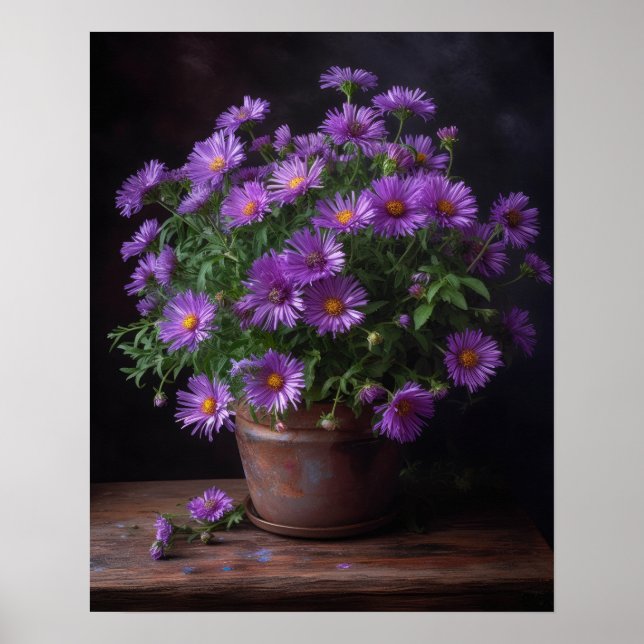 Poster de impresión de arte con flores de aster mo (Frente)