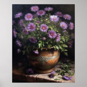Poster de impresión de arte con flores de aster mo