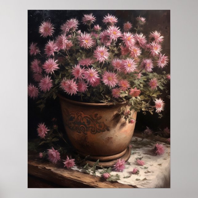 Poster de impresión de arte con flores de aster ro (Frente)
