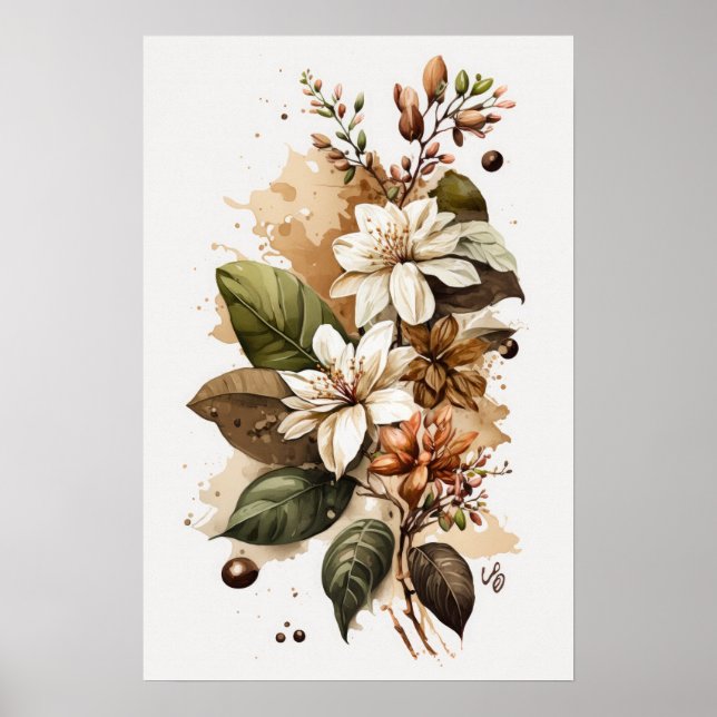 Poster de impresión de arte con flores de café bla (Frente)