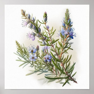 Poster de impresión de arte con flores de color az