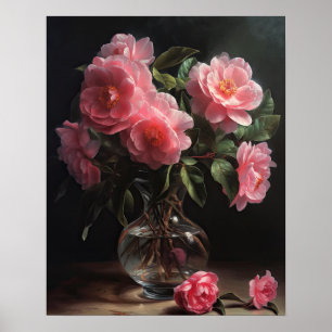 Poster de impresión de arte con flores de color ro