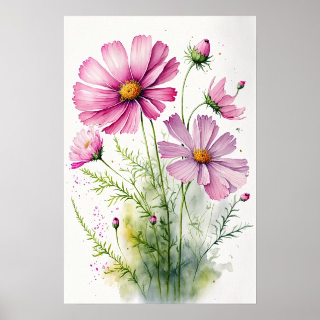 Poster de impresión de arte con flores de cosmos r (Frente)