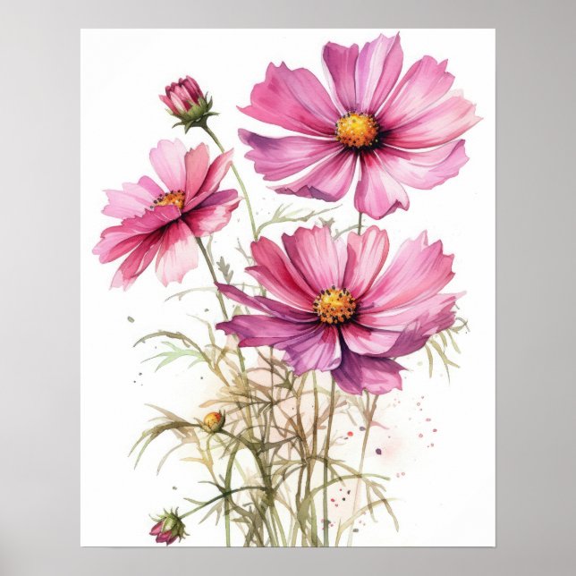Poster de impresión de arte con flores de cosmos r (Frente)