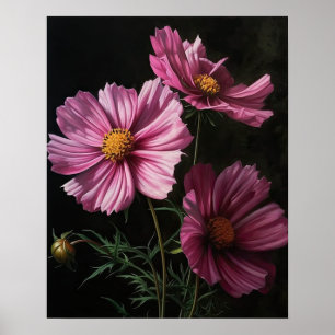 Poster de impresión de arte con flores de cosmos r