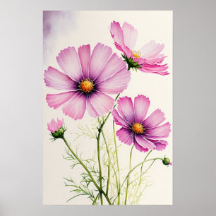 Poster de impresión de arte con flores de cosmos r