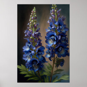 Poster de impresión de arte con flores de delfinio
