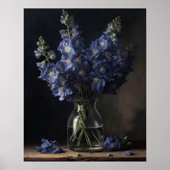 Poster de impresión de arte con flores de delfinio (Frente)