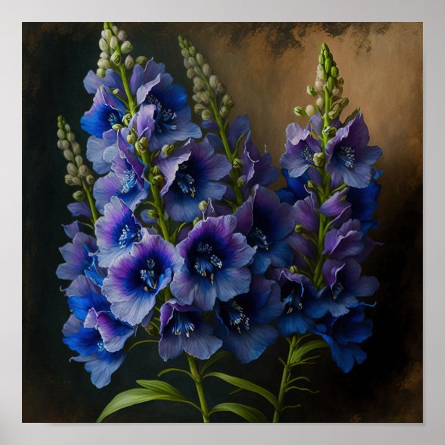 Poster de impresión de arte con flores de delfinio (Frente)