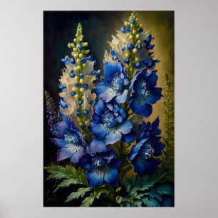 Poster de impresión de arte con flores de delfinio