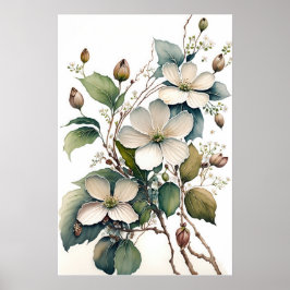 Poster de impresión de arte con flores de dogwood 
