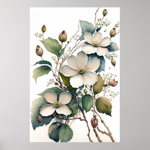 Poster de impresión de arte con flores de dogwood