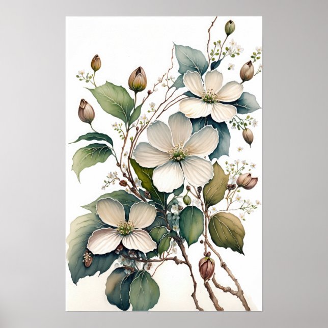Poster de impresión de arte con flores de dogwood  (Frente)