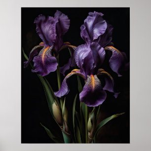 Poster de impresión de arte con flores de iris mor