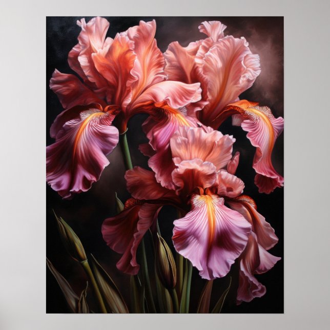 Poster de impresión de arte con flores de iris ros (Frente)