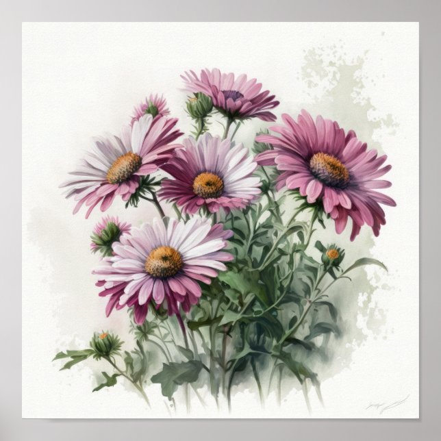 Poster de impresión de arte con flores de margarit (Frente)