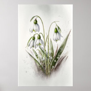 Poster de impresión de arte con flores de nieve bl