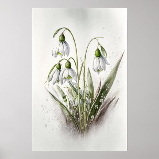 Poster de impresión de arte con flores de nieve bl (Frente)