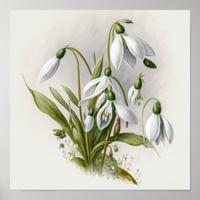 Poster de impresión de arte con flores de nieve bl (Frente)