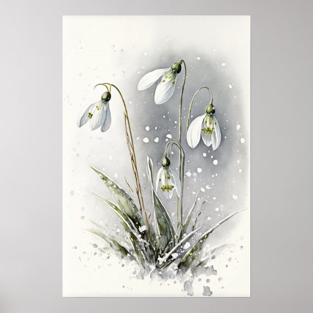 Poster de impresión de arte con flores de nieve bl (Frente)