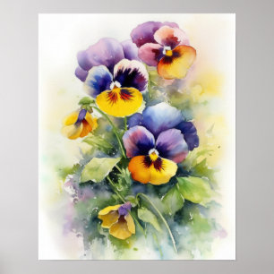 Poster de impresión de arte con flores de pansy