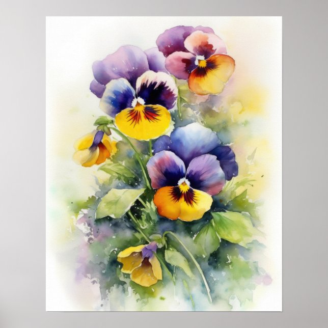 Poster de impresión de arte con flores de pansy (Frente)