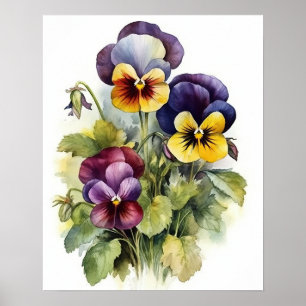 Poster de impresión de arte con flores de pansy