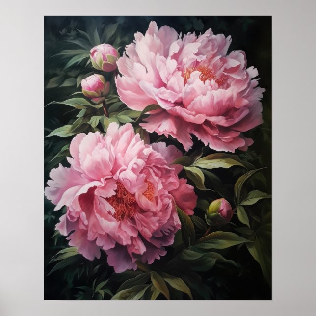 Poster de impresión de arte con flores de peones r (Frente)