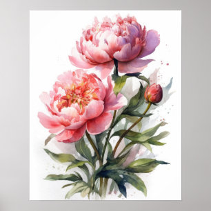 Poster de impresión de arte con flores de peones r