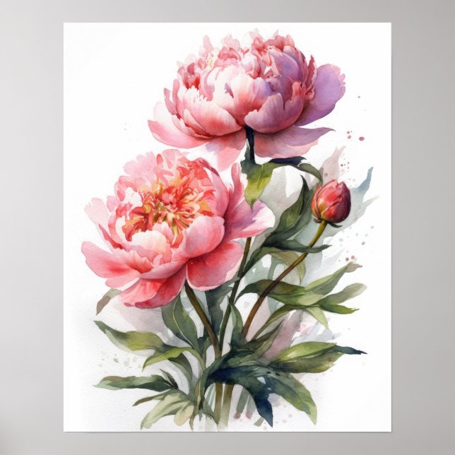 Poster de impresión de arte con flores de peones r (Frente)