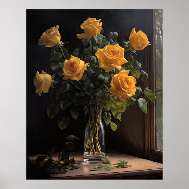 Poster de impresión de arte con flores de rosa ama (Frente)