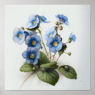 Poster de impresión de arte con flores de rosa azu