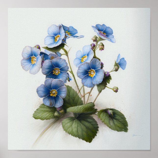 Poster de impresión de arte con flores de rosa azu (Frente)