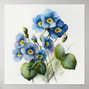 Poster de impresión de arte con flores de rosa azu