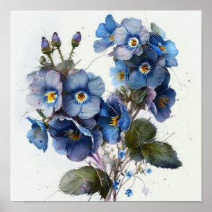 Poster de impresión de arte con flores de rosa azu