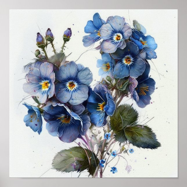 Poster de impresión de arte con flores de rosa azu (Frente)