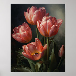 Poster de impresión de arte con flores de tulipán 