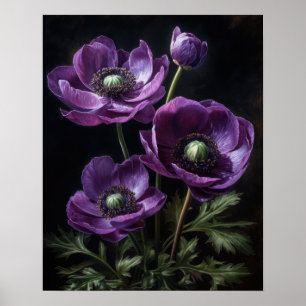 Poster de impresión de arte con flores moradas de 