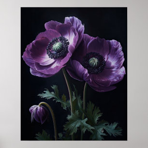Poster de impresión de arte con flores moradas de