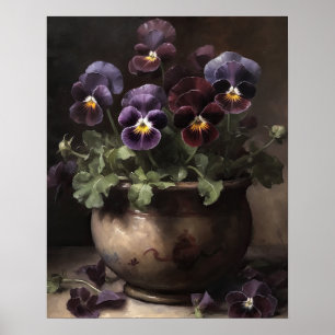 Poster de impresión de arte con flores moradas pan