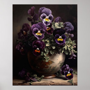 Poster de impresión de arte con flores moradas pan