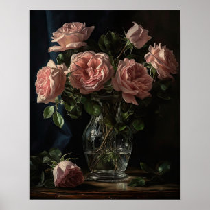 Poster de impresión de arte con flores rosa