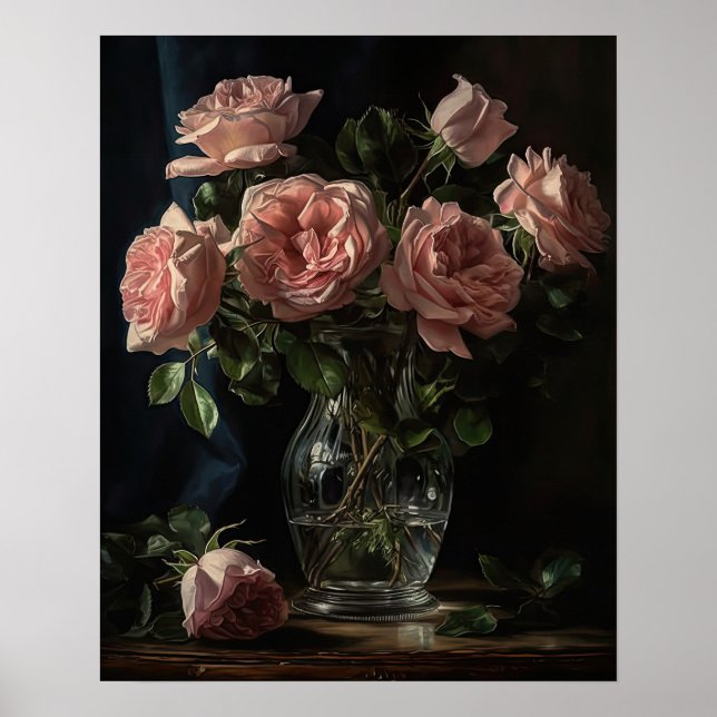 Poster de impresión de arte con flores rosa (Frente)