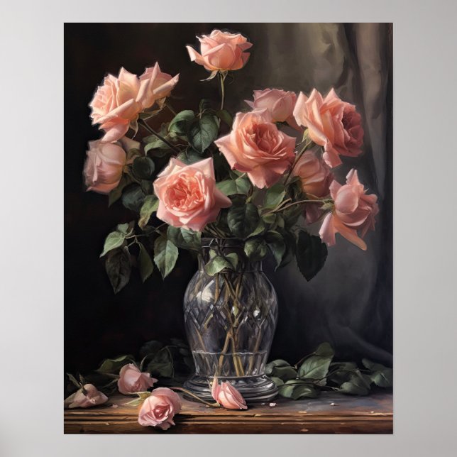 Poster de impresión de arte con flores rosa (Frente)