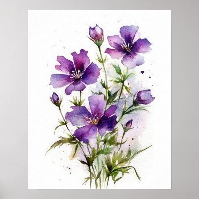 Poster de impresión de arte con flores violetas mo (Frente)