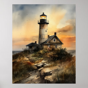 Poster de impresión de arte costero de faro
