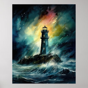 Poster de impresión de arte costero de faro
